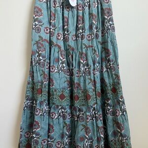 Victoria Dunn carnation style long skirt size L in green and brown with flowers